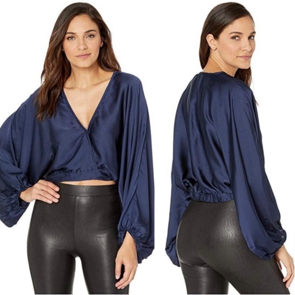 Free People Cropped Surplice Midnight Vibes Top size XS - Picture 1 of 7